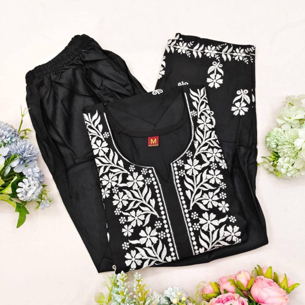 New Chikankari Exclusive Kurti_Pent Pair Design(Black)