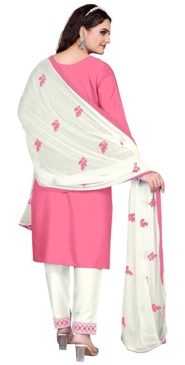 Exclusive Chikankari Kurti_Pant Set With Dupatta (Pink)