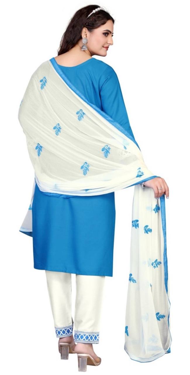 Exclusive Chikankari Kurti_Pant Set With Dupatta (Blue )