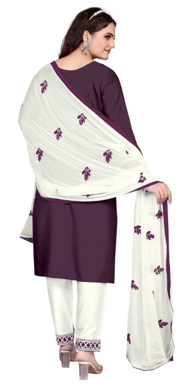 Exclusive Chikankari Kurti_Pant Set With Dupatta (Purple)