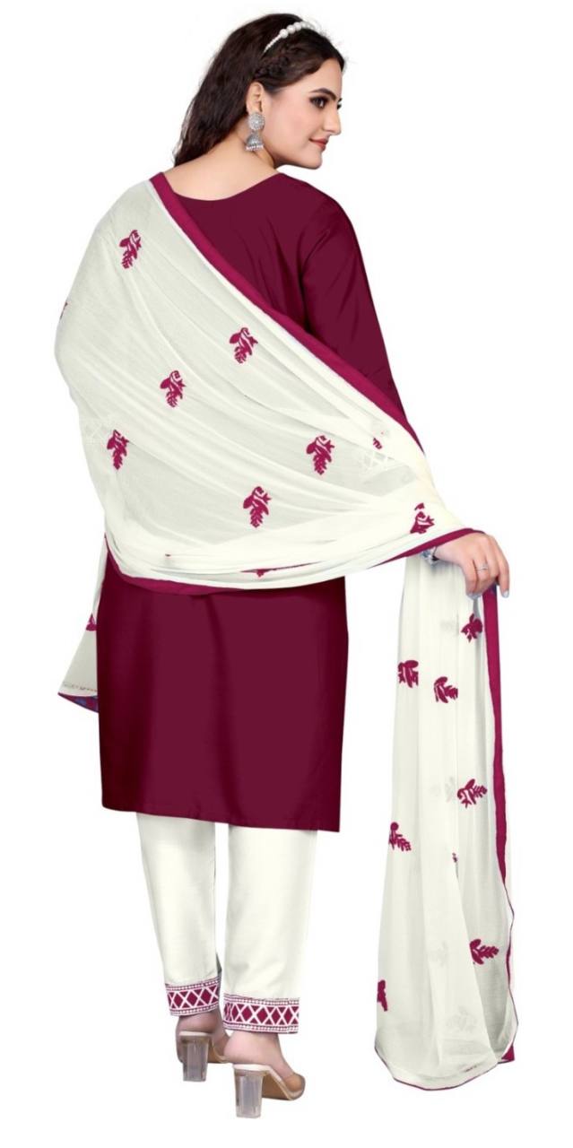 Exclusive Chikankari Kurti_Pant Set With Dupatta (Maroon )