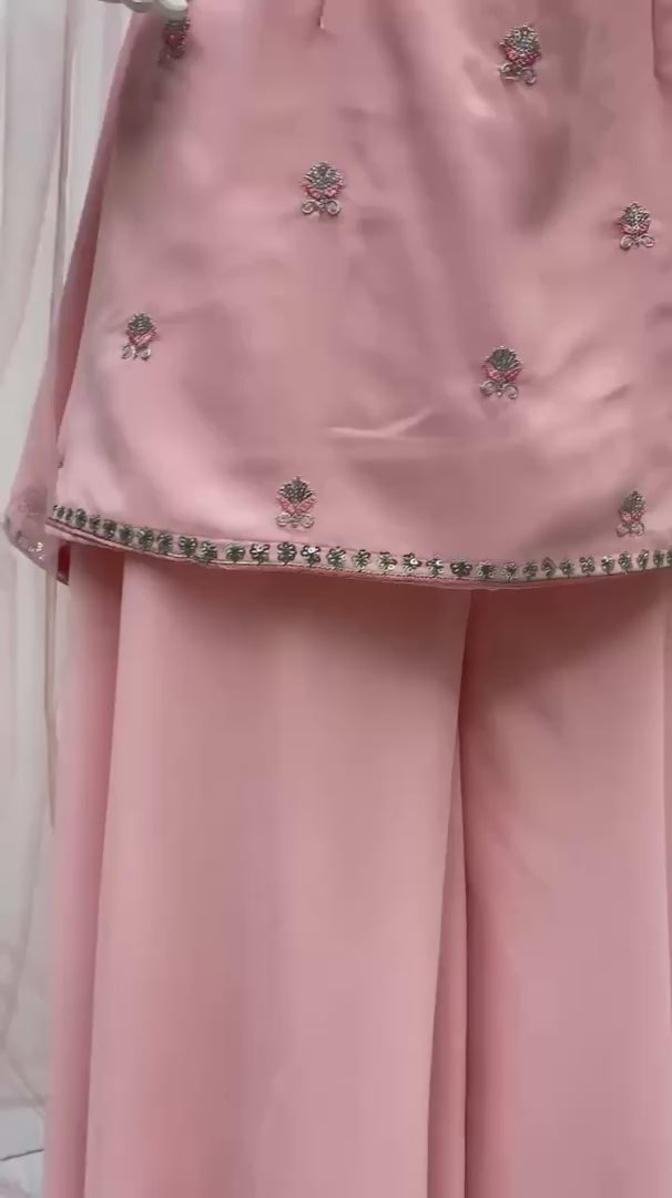 DESIGNER WEAR INDO WESTERN PAIR IN THREE PIECE WITH SEQUENCE EMBROIDERY WORK